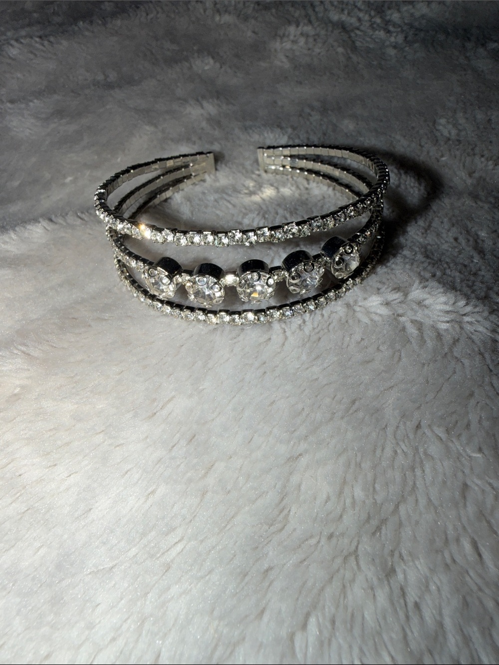 Silver Crystal Triple-Row Cuff Bracelet